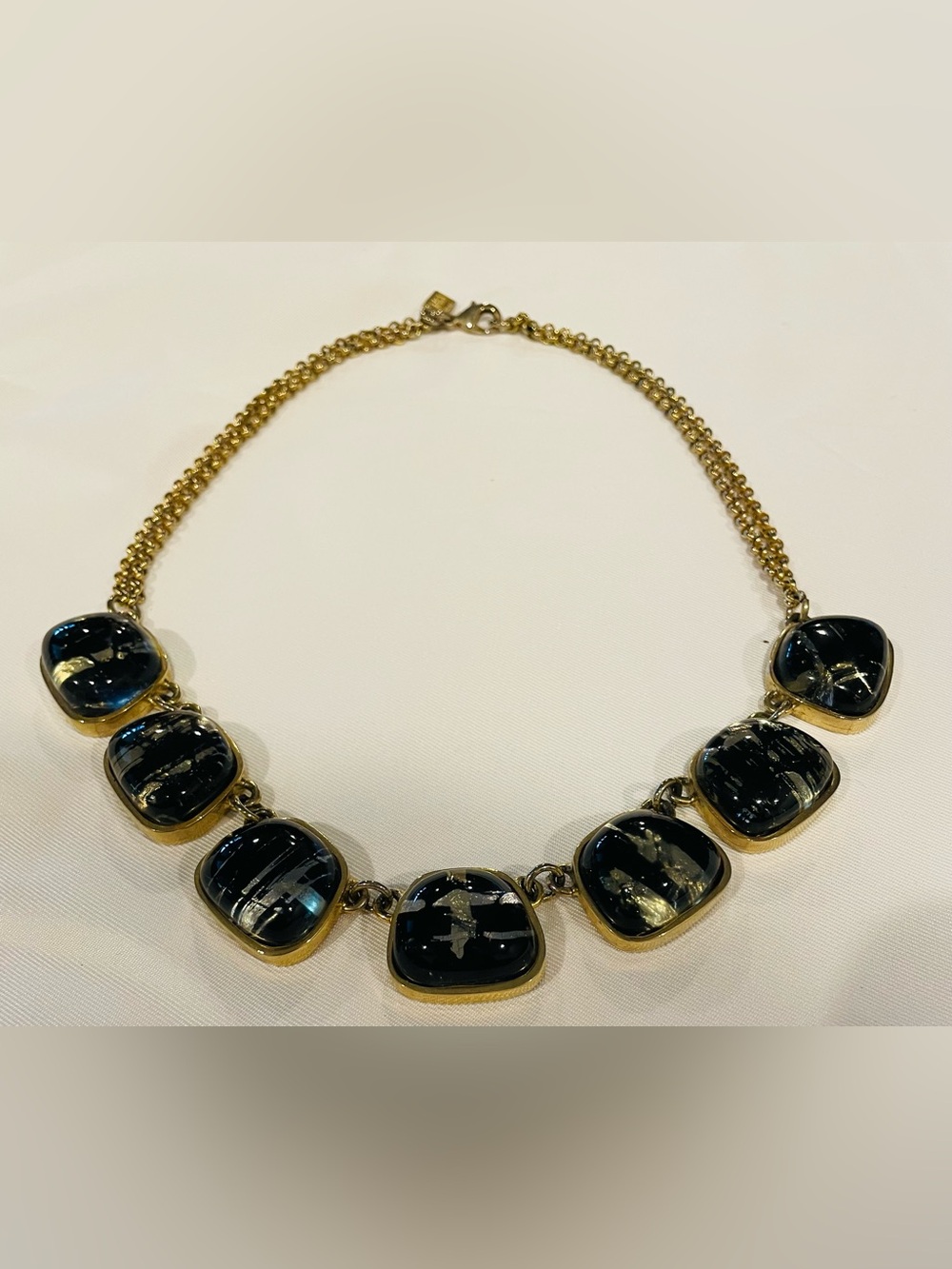 KARA Ross double strand gold necklace with black/gold pendants,length 19 inches